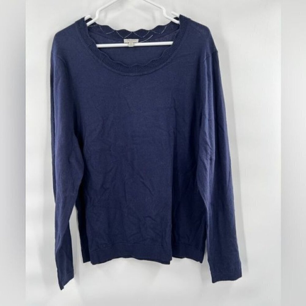 Talbots blue long sleeve sweater top scalloped neckline size XL